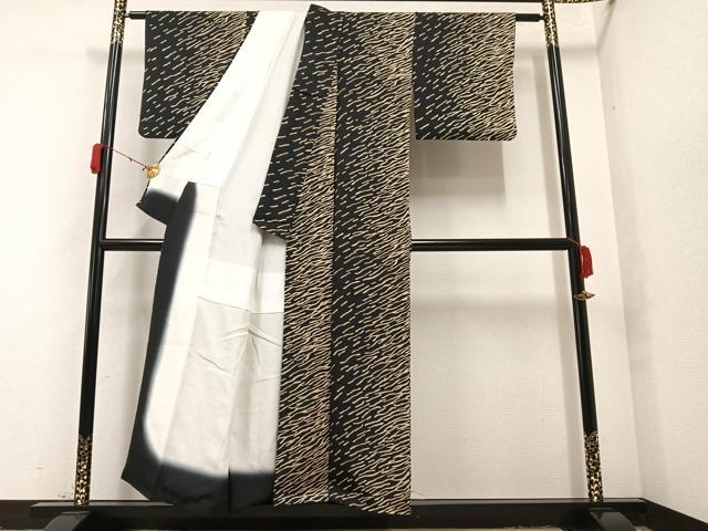 平和屋着物●上質な小紋 霞文 黒地 正絹 逸品 AAAY8623ph
