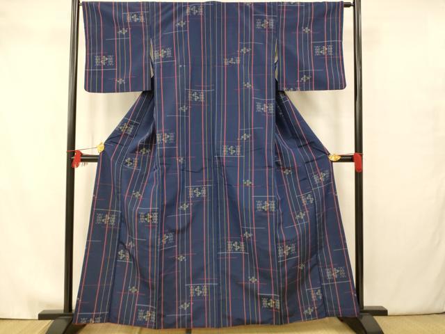 平和屋着物■上質な紬 絣模様 正絹 逸品 AAAY8702fw