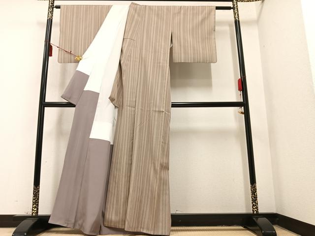 平和屋着物●お召 竹縞 正絹 逸品 AAAY8955ph