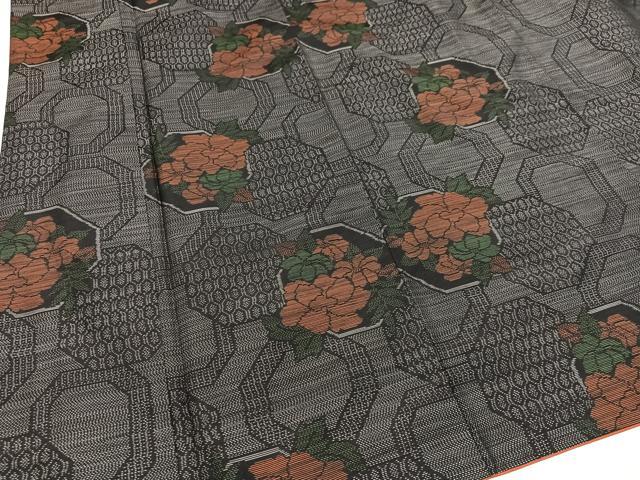 平和屋着物●本場大島紬 草花亀甲文 正絹 逸品 AAAY8961ph