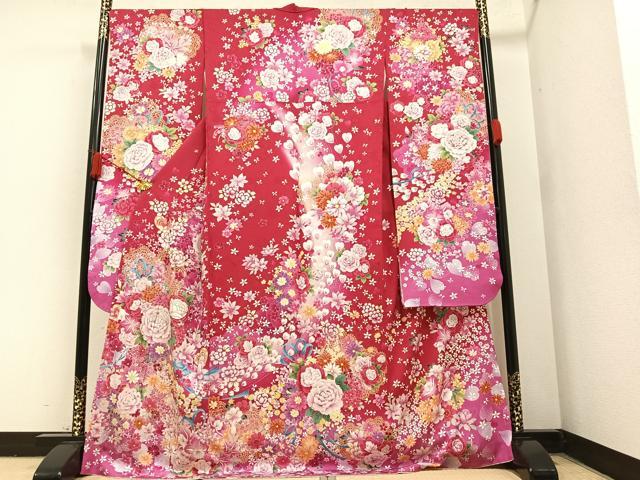 平和屋着物●豪華振袖 草花文 暈し染め 正絹 逸品 AAAY8990ph