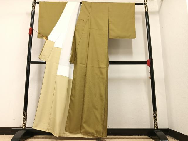 平和屋着物●上質な色無地 唐草地紋 桑染色 正絹 逸品 AAAY8997ph