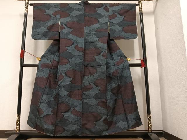 平和屋着物●結城紬 100亀甲 雲重ね文 正絹 逸品 AAAY9000ph