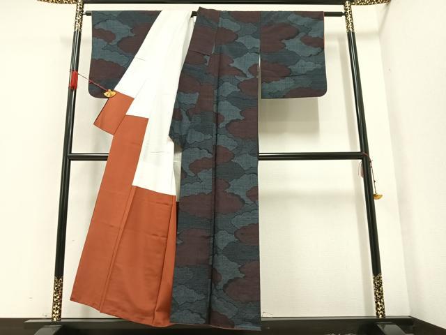 平和屋着物●結城紬 100亀甲 雲重ね文 正絹 逸品 AAAY9000ph