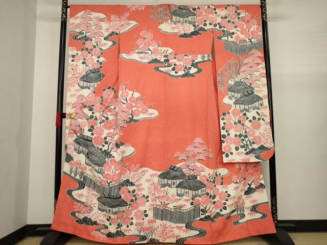 平和屋着物●名門 藤娘きぬたや・総絞り 振袖 風景花文 正絹 逸品 AAAY9007ck