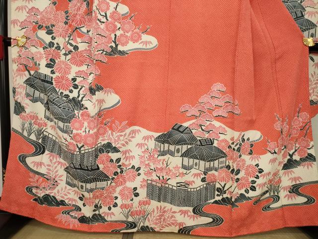 平和屋着物●名門 藤娘きぬたや・総絞り 振袖 風景花文 正絹 逸品 AAAY9007ck