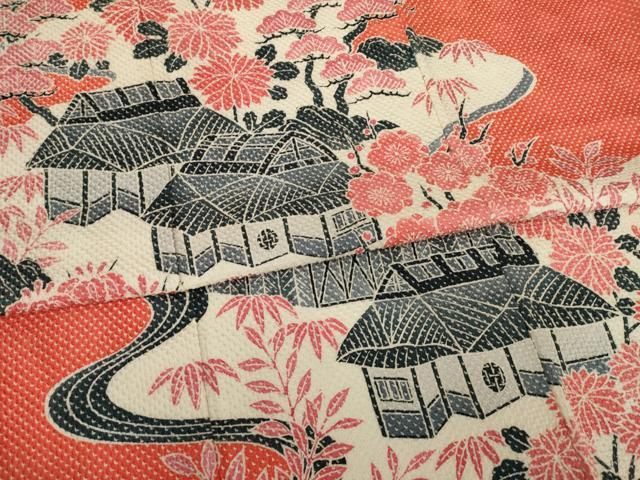 平和屋着物●名門 藤娘きぬたや・総絞り 振袖 風景花文 正絹 逸品 AAAY9007ck