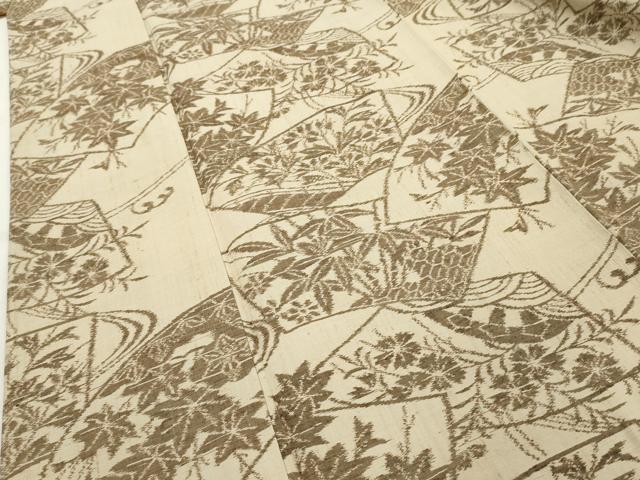 平和屋着物■上質な紬 地紙流水草花文 正絹 逸品 AAAY9272cs
