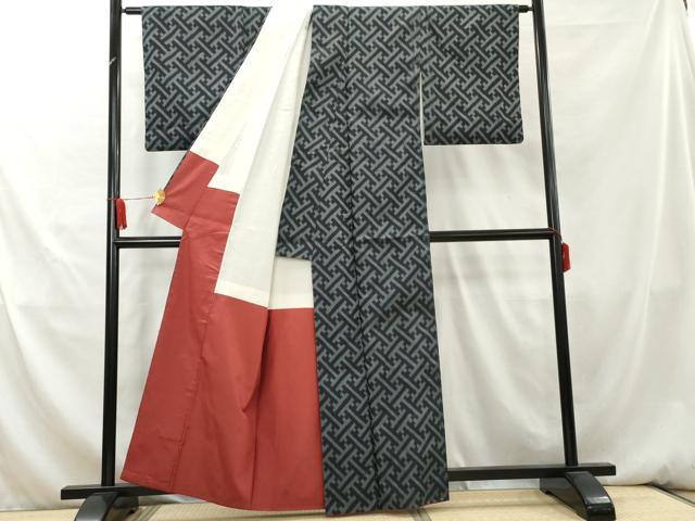 平和屋着物■上質な紬 紗綾形文様 正絹 逸品 AAAY9289cs