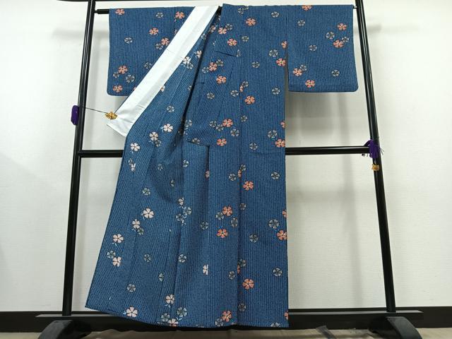 平和屋着物▽小紋 単衣 舞花文 洗える着物 AAAY9405jh