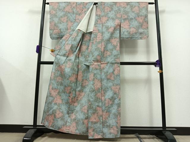 平和屋着物▽上質な紬 単衣 花尽くし 正絹 逸品 AAAY9418jh