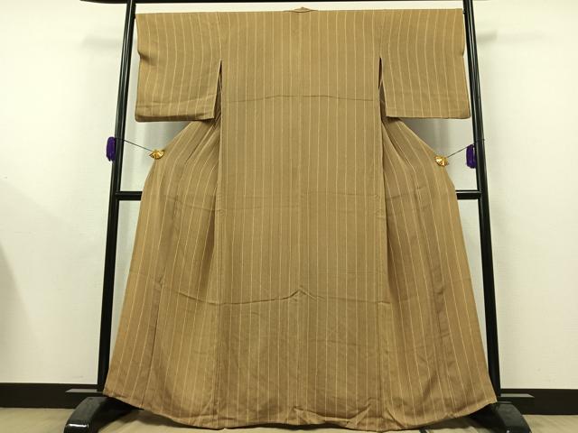 平和屋着物▽上質な小紋 単衣 縞 鬼しぼ縮緬 正絹 逸品 AAAY9421jh
