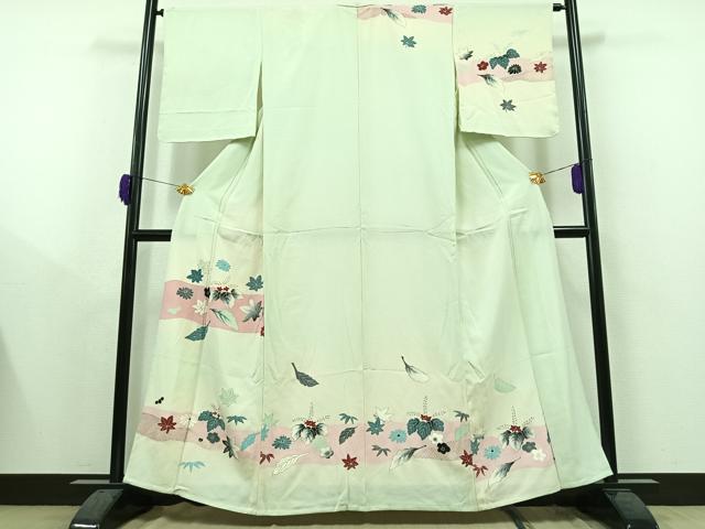 平和屋着物▽訪問着 単衣 草花文 金彩 正絹 逸品 AAAY9423jh