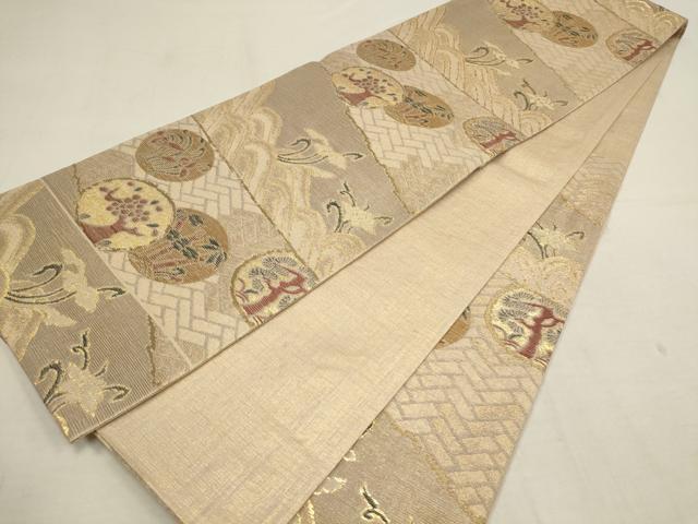 平和屋着物▼六通柄袋帯 流水草花丸文 金糸 正絹 逸品 AAAY9443wj