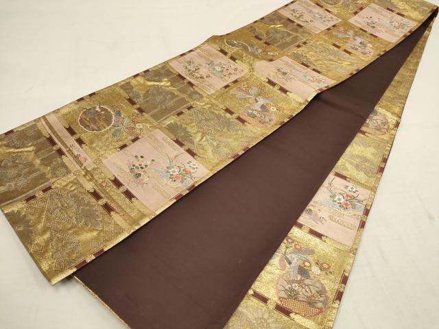 平和屋着物▼六通柄袋帯 天井花文 金糸 正絹 逸品 AAAY9470wj
