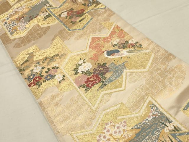 平和屋着物▼六通柄袋帯 唐織 花鳥文 金銀糸 正絹 逸品 AAAY9477wj