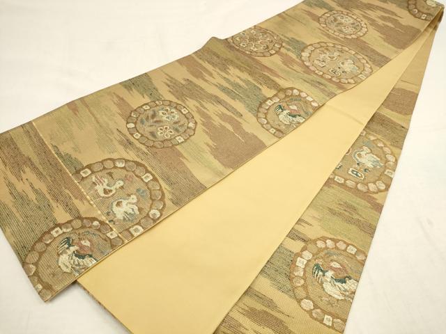 平和屋着物▼六通柄袋帯 花鳥丸文 金糸 正絹 逸品 AAAY9492wj