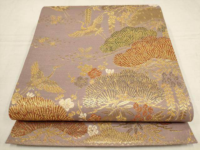 平和屋着物▼六通柄袋帯 飛鶴松梅文 金糸 正絹 逸品 AAAY9583wj