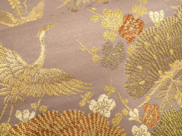 平和屋着物▼六通柄袋帯 飛鶴松梅文 金糸 正絹 逸品 AAAY9583wj
