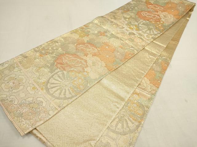平和屋着物▼佐賀錦 六通柄袋帯 花車文 金銀糸 正絹 逸品 AAAY9603wj