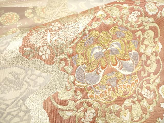 平和屋着物▼西陣 六通柄袋帯 貴簾寄女 道長花鳥唐草文 金糸 正絹 逸品 AAAY9608wj