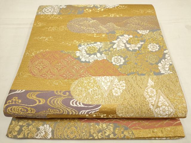 平和屋着物▼六通柄袋帯 霞花唐草文 金糸 正絹 逸品 AAAY9624wj