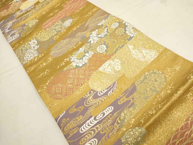平和屋着物▼六通柄袋帯 霞花唐草文 金糸 正絹 逸品 AAAY9624wj