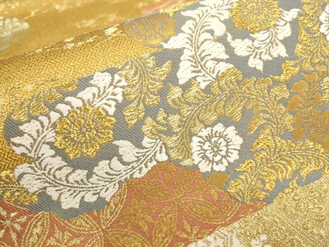 平和屋着物▼六通柄袋帯 霞花唐草文 金糸 正絹 逸品 AAAY9624wj