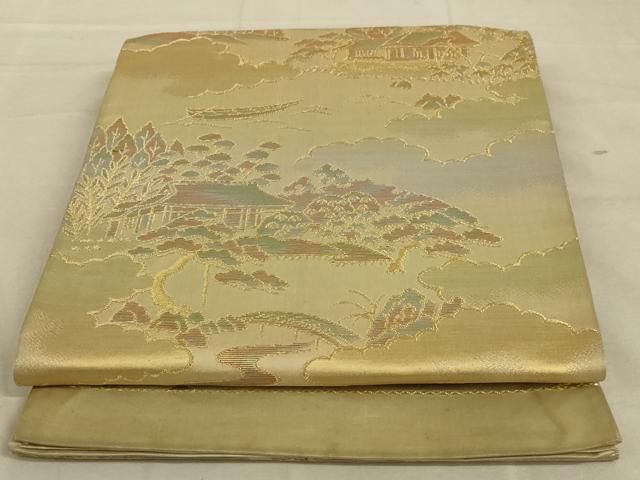 平和屋着物◎六通柄袋帯 風景文 金糸 正絹 逸品 AAAY9731ou
