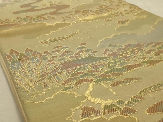 平和屋着物◎六通柄袋帯 風景文 金糸 正絹 逸品 AAAY9731ou