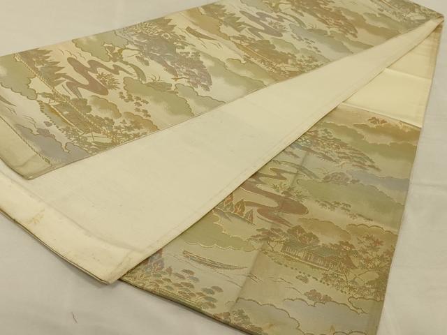 平和屋着物◎六通柄袋帯 風景文 金糸 正絹 逸品 AAAY9731ou