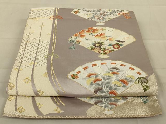 平和屋着物◎六通柄袋帯 扇面花文 金銀糸 正絹 逸品 AAAY9738ou