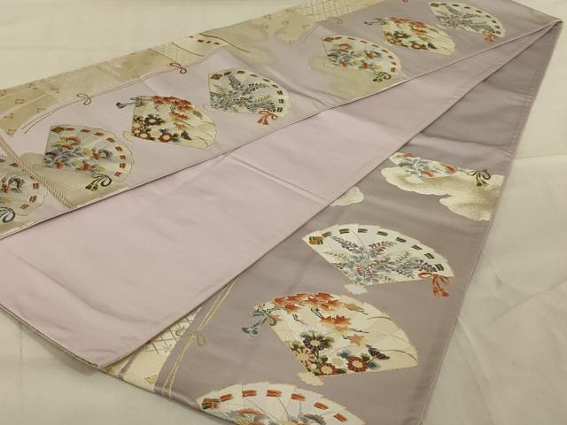 平和屋着物◎六通柄袋帯 扇面花文 金銀糸 正絹 逸品 AAAY9738ou