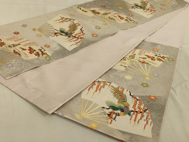 平和屋着物◎六通柄袋帯 唐織 扇面花鳥文 金銀糸 正絹 逸品 AAAY9756ou