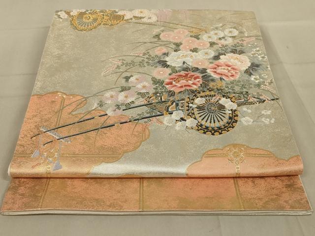 平和屋着物◎太鼓柄袋帯 唐織 花車文 金糸 正絹 逸品 AAAY9758ou