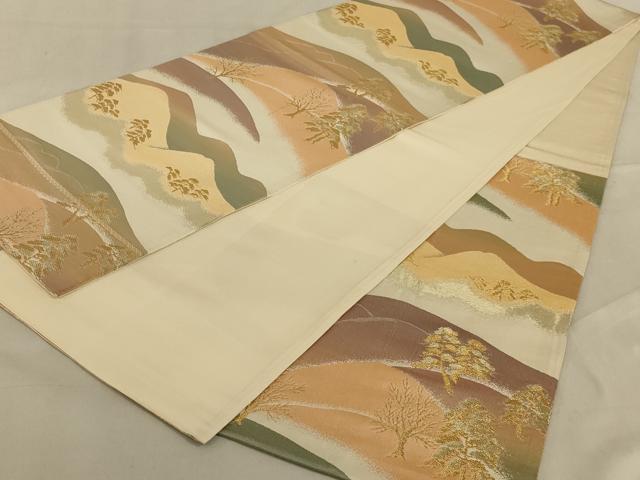 平和屋着物◎六通柄袋帯 樹林風景文 金糸 正絹 逸品 AAAY9759ou