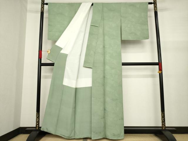 平和屋着物●上質な色無地 立波地紋 柳茶色 正絹 逸品 AAAY9819ck