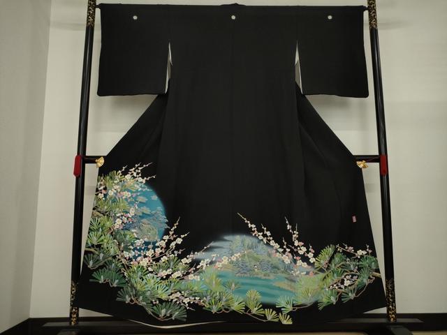 平和屋着物○十日町友禅作家 阿部佳雪 黒留袖 風景花文 暈