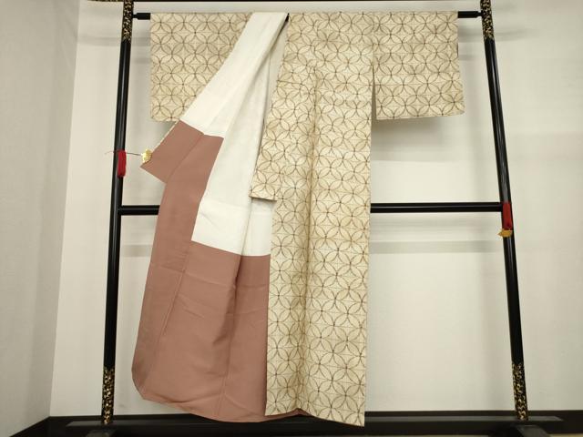 平和屋着物●上質な紬 七宝文 正絹 逸品 AAAY9827ck