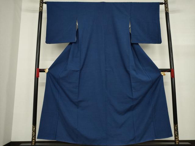 平和屋着物●上質な紬 色無地 青藍色 正絹 逸品 AAAY9852ck