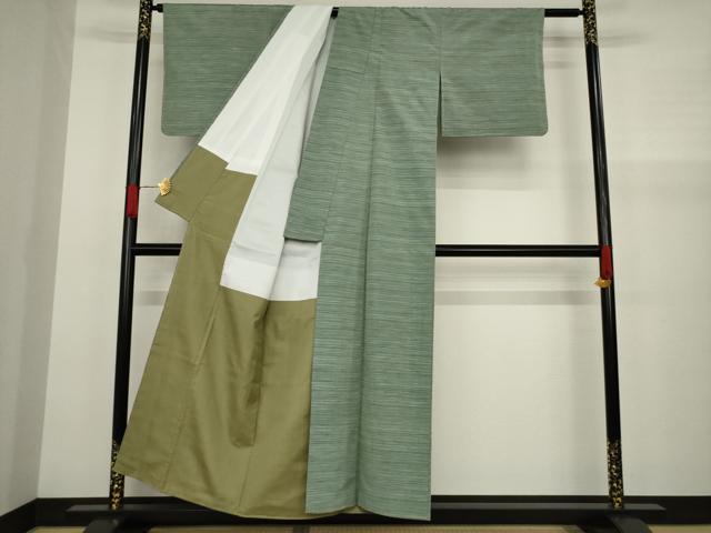 平和屋着物●紅花紬 米沢 横縞 正絹 逸品 未使用 AAAY9856ck