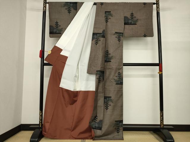平和屋着物●本場大島紬 泥染 カタス9マルキ 五重塔 正絹 逸品 AAAY9861ck