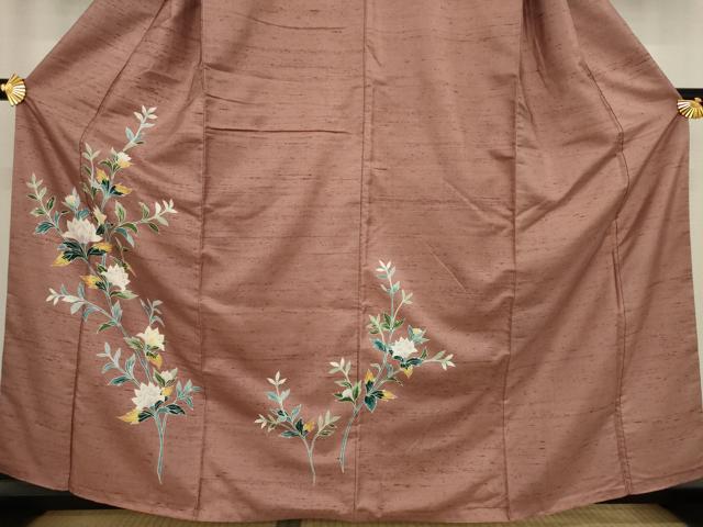 平和屋着物●訪問着 紬地 草花文 正絹 逸品 AAAY9879ck