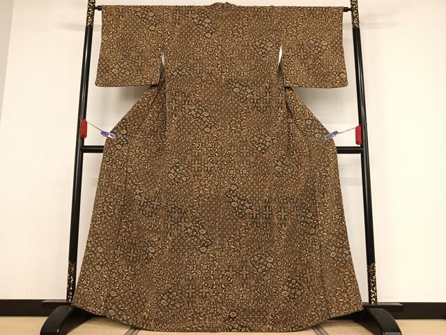 平和屋着物●二代目更甚 江戸更紗 小紋 更紗花鳥文 鬼しぼ縮緬 正絹 逸品 AAAY9888np