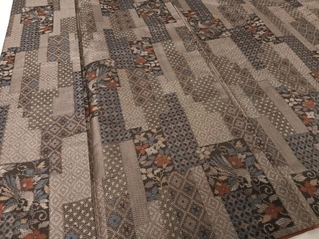 平和屋着物●上質な紬 色紙花鳥文 正絹 逸品 AAAY9889np