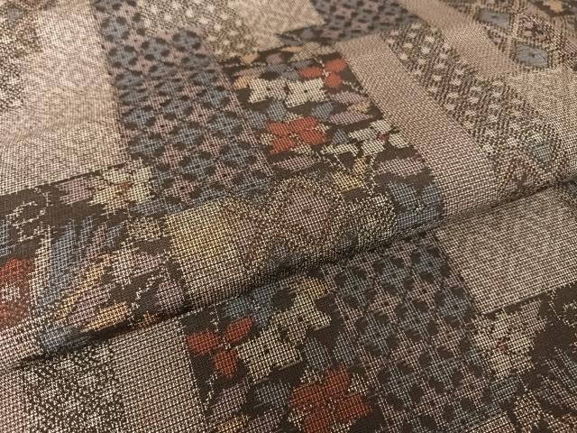 平和屋着物●上質な紬 色紙花鳥文 正絹 逸品 AAAY9889np
