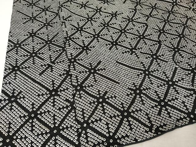 平和屋着物●上質な小紋 総絞り 菱文 黒地 正絹 逸品 AAAY9917np