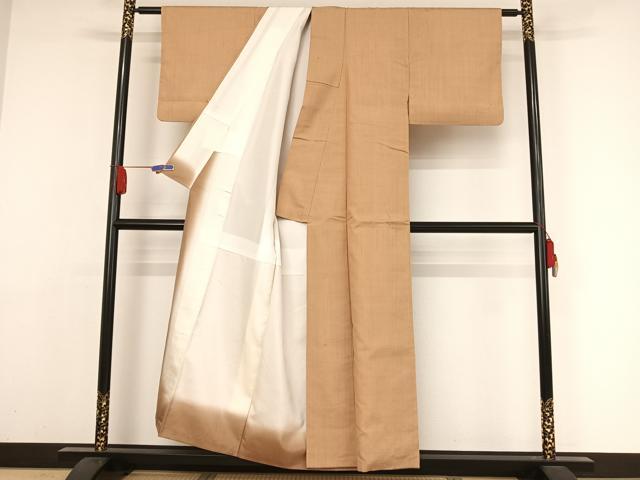 平和屋着物●上質な紬 色無地 伽羅色 正絹 逸品 AAAY9976np