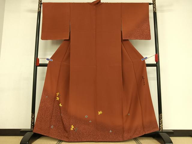 平和屋着物●木下茂森 訪問着 手描き 舞花文 たたき染め 正絹 逸品 AAAY9986np