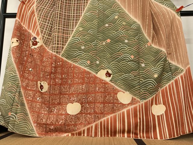 平和屋着物●訪問着 刺繍 枝花文 椿 暈し染め 金彩 正絹 逸品 AAAZ0025zg